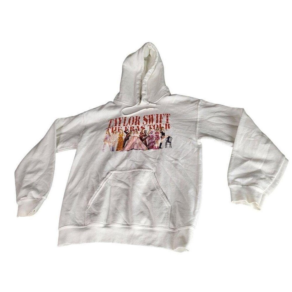 Taylor Swift The Eras Tour Hoodie Womens Size S White Graphic Concert Sweatshirt